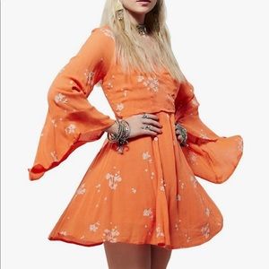 Free People Jasmine Embroidered Floral Dress in Papaya Sz 10